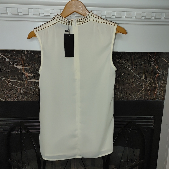 BLAQUE LABEL STUDDED MOCK NECK BLOUSE, CREAM S - Picture 6 of 8